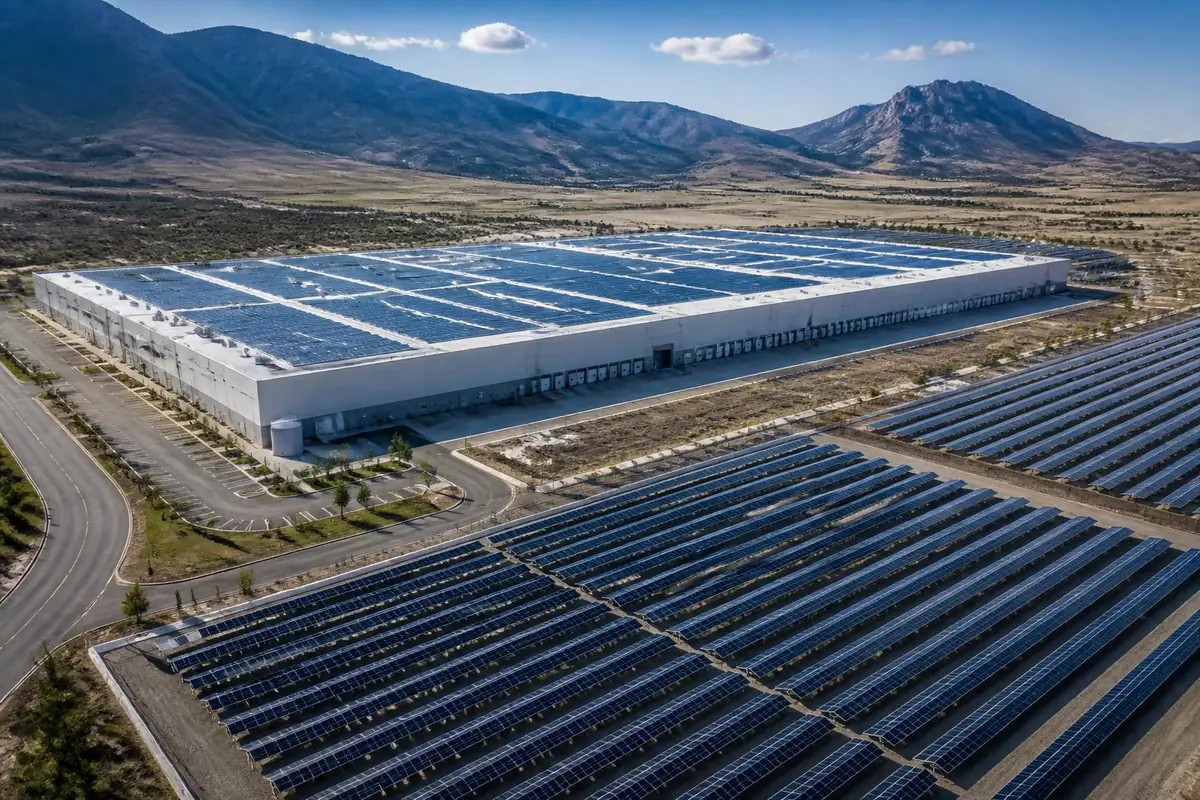 Industrial facility with large-scale solar arrays